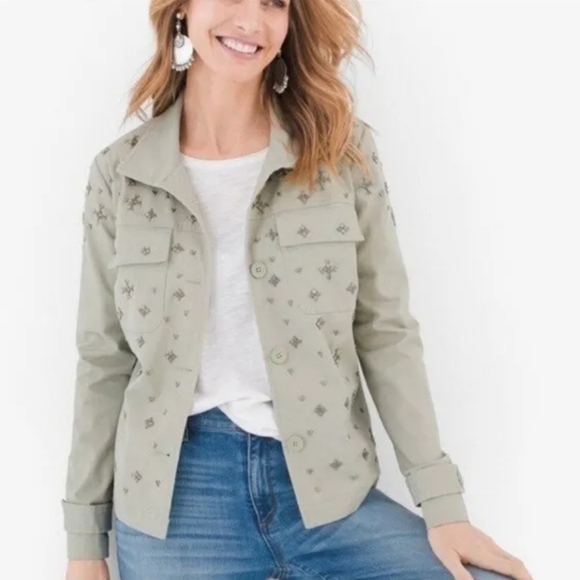 CHICO'S Green Beaded Utility Jacket - Picture 1 of 7